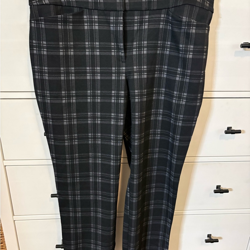 Ann Taylor Black and Gray Plaid Straight-Leg Trousers